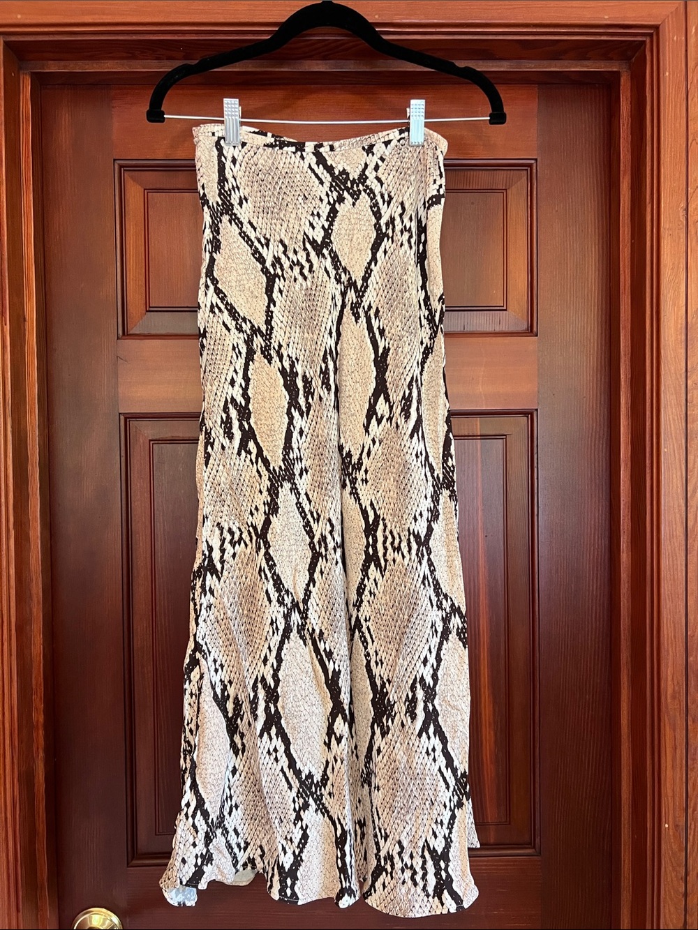 H&M Black and Beige Snake-Print Maxi Skirt